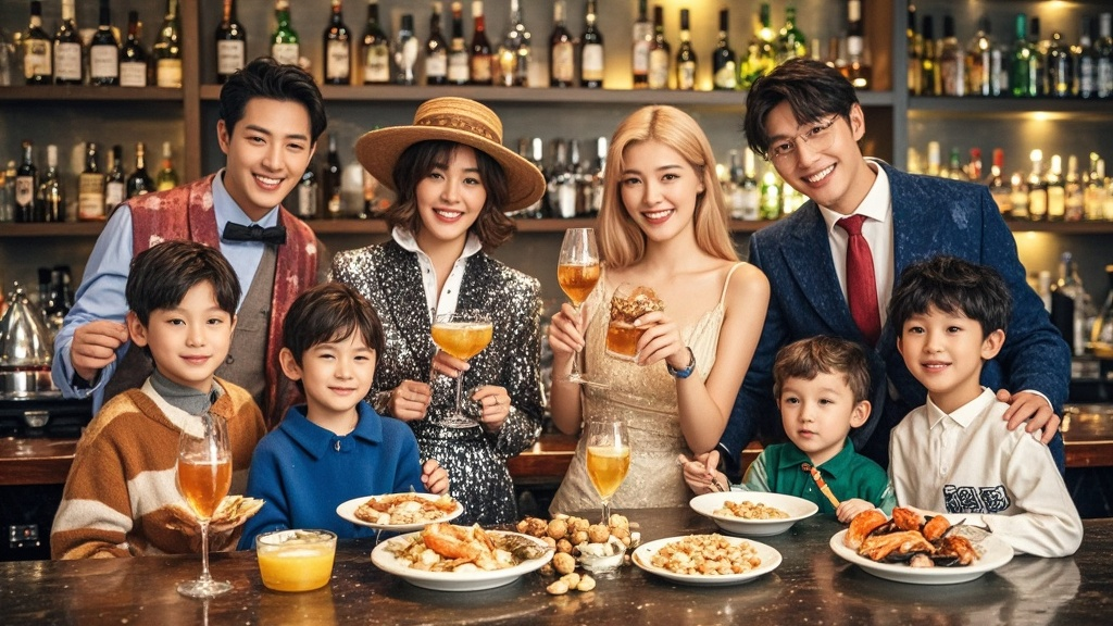 12月酒吧里的欢乐派对：4成人6孩童的无海鲜坚果乳制品酒水特调盛宴